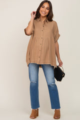 Moha Button Up Contrast Stitch Short Sleeve Maternity Top