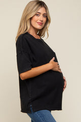 Black Exposed Seam Maternity Pocket T-Shirt