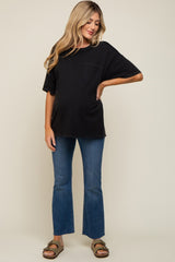 Black Exposed Seam Maternity Pocket T-Shirt