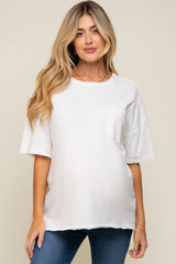 White Exposed Seam Maternity Pocket T-Shirt