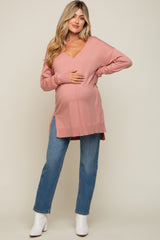 Mauve Oversized Knit Side Slit Maternity Top