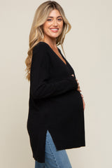 Black Oversized Knit Side Slit Maternity Top