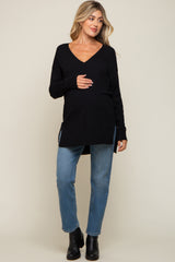 Black Oversized Knit Side Slit Maternity Top