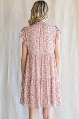 Pink Floral Chiffon Tiered Dress