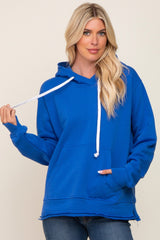 Royal Blue Raw Edge Trim Drawstring Hoodie