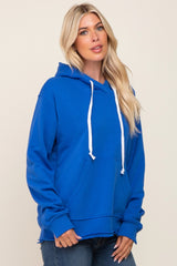 Royal Blue Raw Edge Trim Drawstring Hoodie