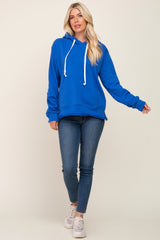 Royal Blue Raw Edge Trim Drawstring Hoodie