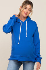 Royal Blue Raw Edge Trim Maternity Drawstring Hoodie