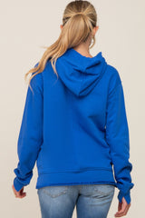 Royal Blue Raw Edge Trim Maternity Drawstring Hoodie