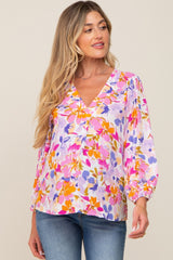 Multi-Colored Floral V-Neck Maternity Top