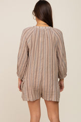 Taupe Striped Front Button Maternity Romper