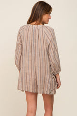 Taupe Striped Front Button Romper