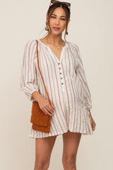 Ivory Striped Front Button Maternity Romper