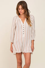 Ivory Striped Front Button Maternity Romper