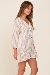 Ivory Striped Front Button Romper