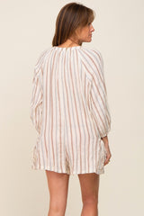 Ivory Striped Front Button Romper