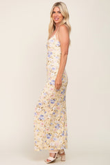 Yellow Floral Mesh V-Neck Maxi Dress