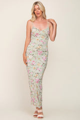 Mint Green Floral Mesh V-Neck Maternity Maxi Dress