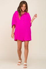 Fuchsia Collared Front Button Romper