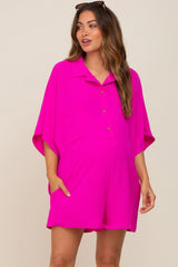 Fuchsia Collared Front Button Maternity Romper