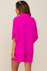 Fuchsia Collared Front Button Maternity Romper