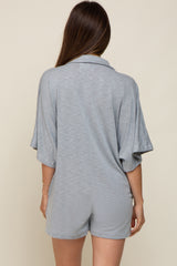 Grey Heathered Front Button Maternity Romper