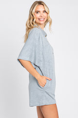 Grey Heathered Front Button Romper