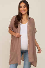 Mocha Lightweight Button Front Maternity Coverup