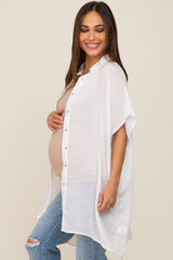 White Lightweight Button Front Maternity Coverup
