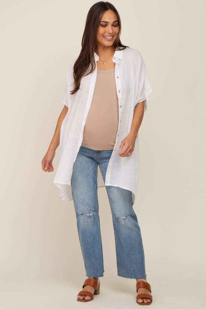 White Lightweight Button Front Maternity Coverup
