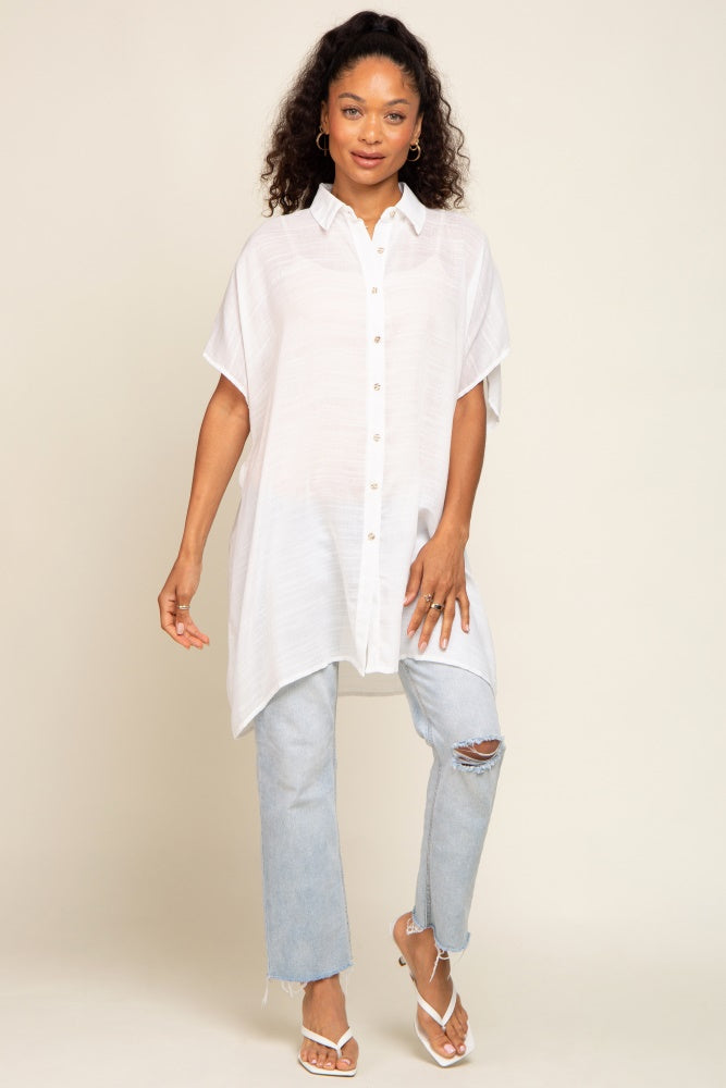 White Lightweight Button Front Coverup