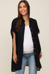 Black Lightweight Button Front Maternity Coverup