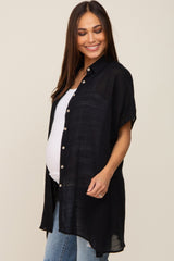 Black Lightweight Button Front Maternity Coverup