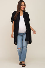 Black Lightweight Button Front Maternity Coverup