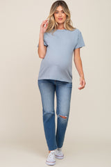 Light Blue Raw Hem Maternity Tee