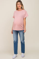 Light Pink Raw Hem Maternity Tee