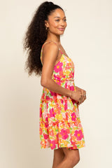 Orange Floral Ruffle Tiered Dress