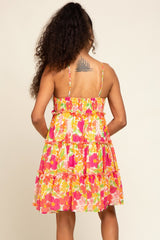 Orange Floral Ruffle Tiered Dress