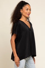 Black Satin V-Neck Blouse