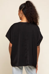 Black Satin V-Neck Blouse