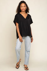 Black Satin V-Neck Blouse