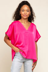 Fuchsia Satin V-Neck Maternity Blouse