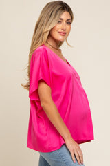 Fuchsia Satin V-Neck Maternity Blouse