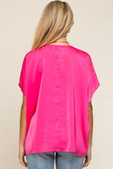 Fuchsia Satin V-Neck Maternity Blouse