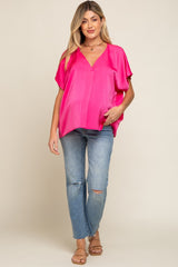 Fuchsia Satin V-Neck Maternity Blouse