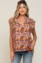 Brown Floral Layered Sleeve Maternity Top