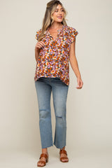 Brown Floral Layered Sleeve Maternity Top