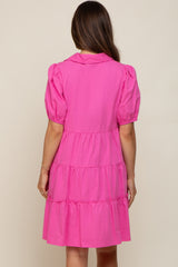 Pink Collared Tiered Maternity Dress