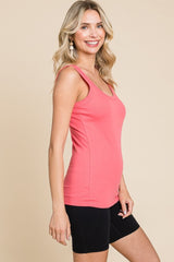 Coral Pink Ribbed Basic Tank