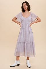 Blue Floral Chiffon Sweetheart Midi Dress